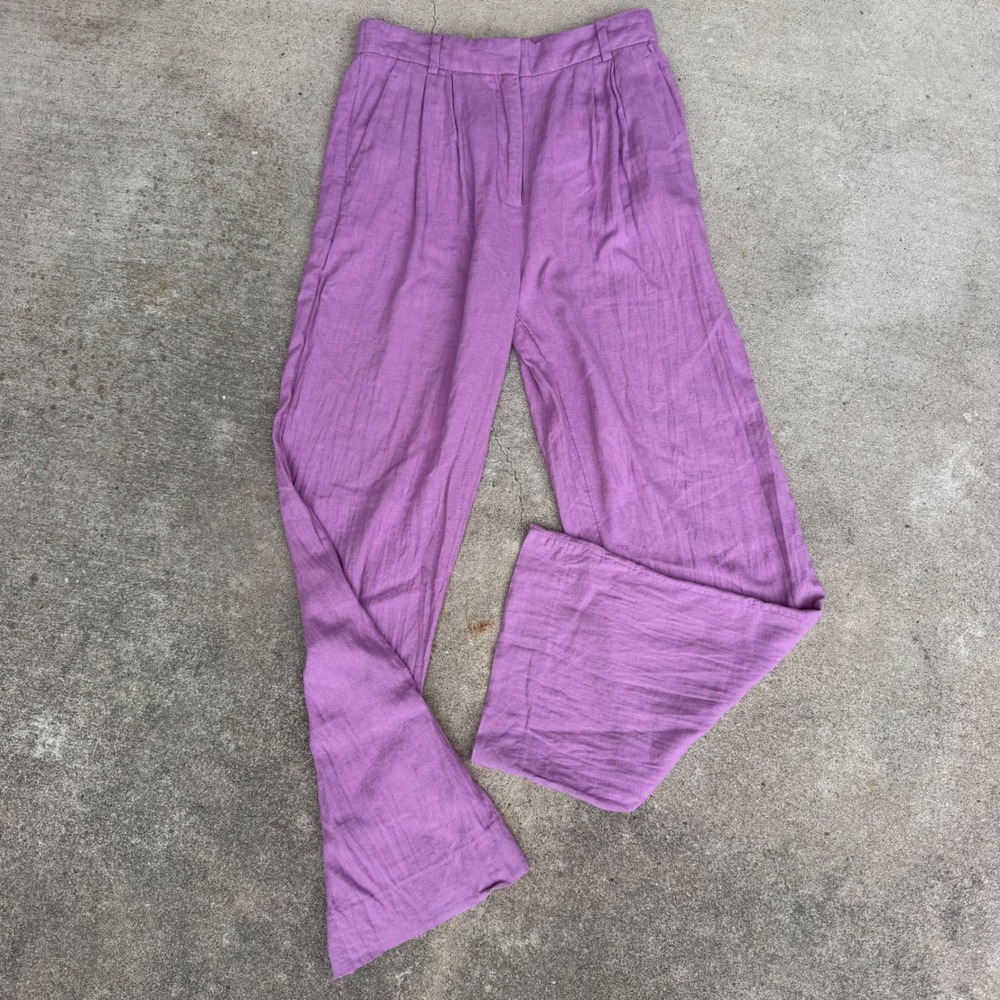 Abercrombie & Fitch | Linen Blend Wide Leg Pleated Pant Purple Womens 27/4 Long